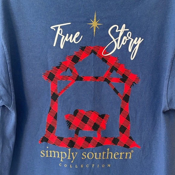 Simply Southern True Story Christmas T-Shirt Large, Denim Blue New without Tags - Picture 5 of 12